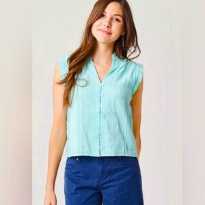 Carve Designs Reagan Top in SEA GLASS 100% Organic Cotton Button Tank |Medium